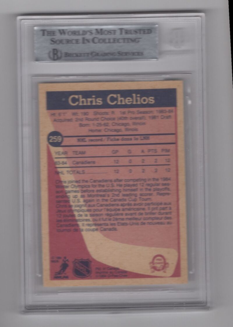 1984 85 O PEE CHEE 3 15 CHRIS CHELIOS ROOKIE AUTO MONTREAL CANADIENS 259 286685185857 2