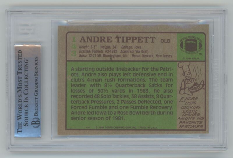 1984 TOPPS ANDRE TIPPETT ROOKIE AUTO BECKETT NEW ENGLAND PATRIOTS #143 - Image 3