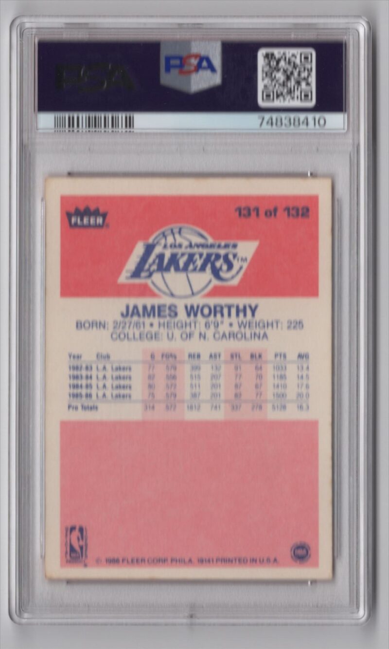 1986 FLEER JAMES WORTHY PSA 10 LA LAKERS #131 AUTO., INSCRIBED HOF 2003 - Image 3