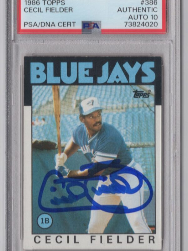 1986 TOPPS CECIL FIELDER ROOKIE AUTO PSA TORONTO BLUE JAYS #386 AUTO 10