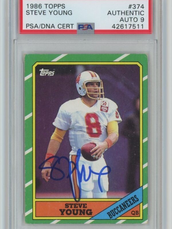 1986 TOPPS STEVE YOUNG ROOKIE AUTO AUTHENTIC AUTOGRAPH PSA 9 TAMPA BAY
