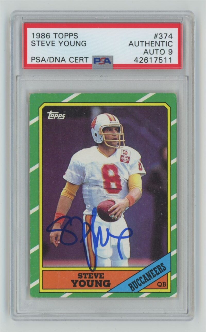 1986 TOPPS STEVE YOUNG ROOKIE AUTO AUTHENTIC AUTOGRAPH PSA 9 TAMPA BAY