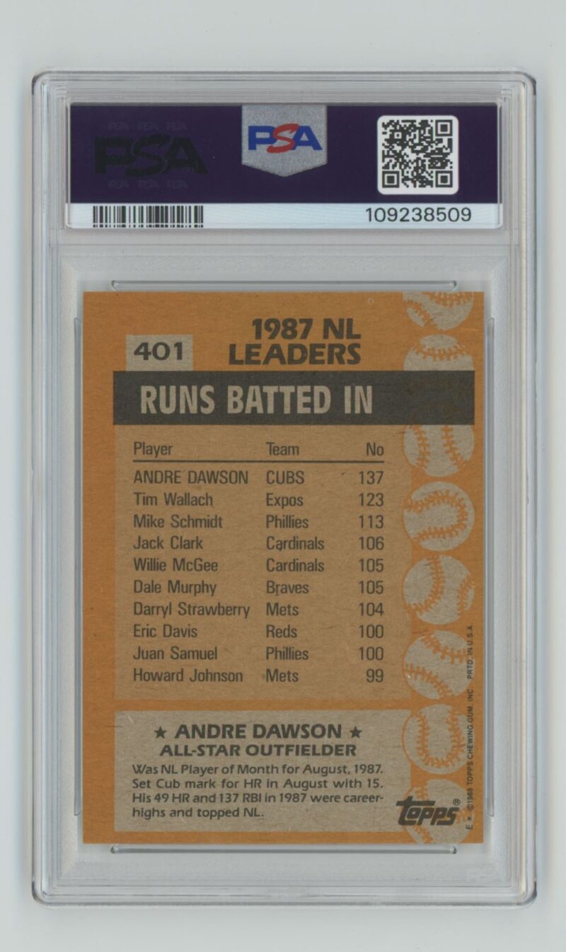 1988 TOPPS ANDRE DAWSON PSA 6 CHICAGO CUBS #401 POP 5, TOTAL POP 57 - Image 3
