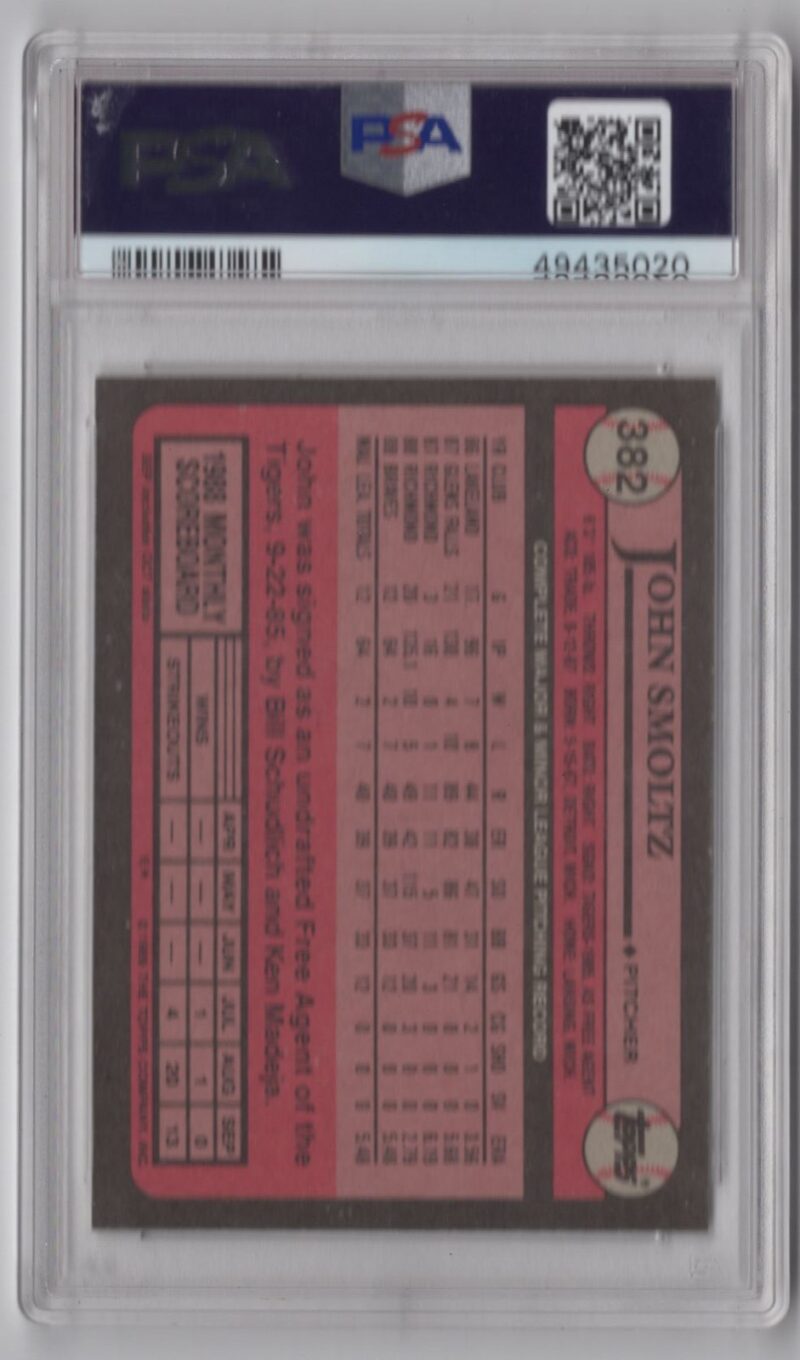 1989 TOPPS JOHN SMOLTZ PSA 9 ATLANTA BRAVES #382 - Image 3