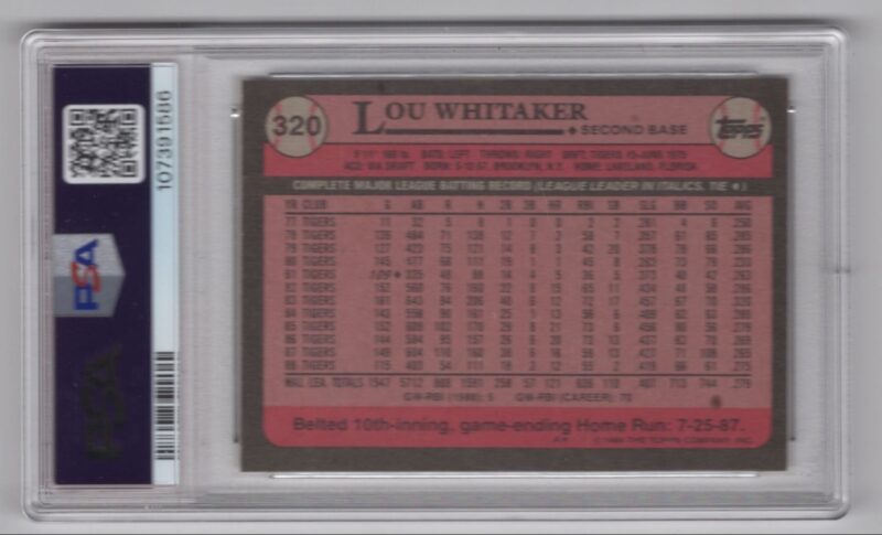 1989 TOPPS LOU WHITAKER PSA 9 DETROIT TIGERS #320 TOTAL POP 76 - Image 3