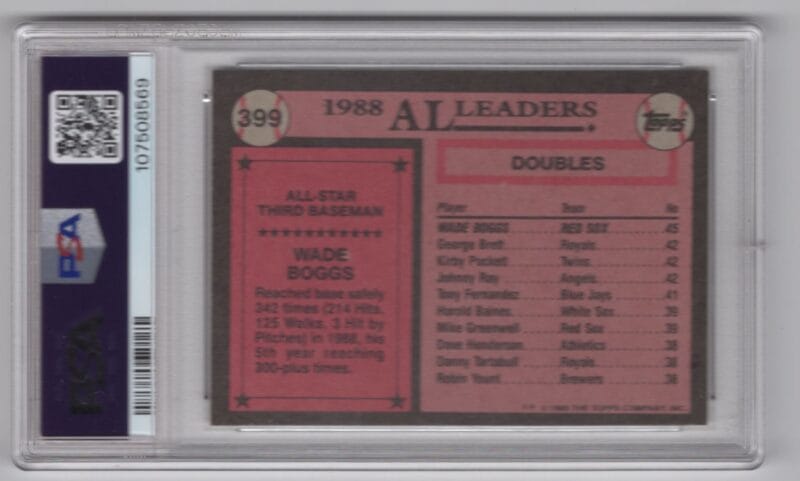 1989 TOPPS WADE BOGGS PSA 9 BOSTON RED SOX #399 POP LESS THAN 100 - Image 3