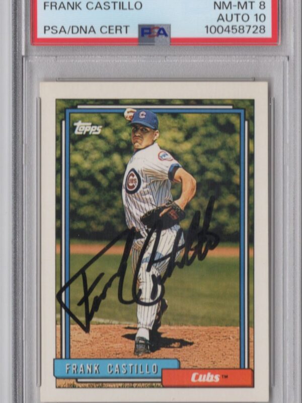 1992 TOPPS FRANK CASTILLO ROOKIE AUTO PSA 8 CHICAGO CUBS #196