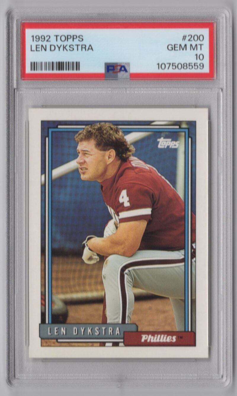 1992 TOPPS LENNY DYKSTRA PSA 10 PHILADELPHIA PHILLIES #200 PERFECT PSA 10 POP