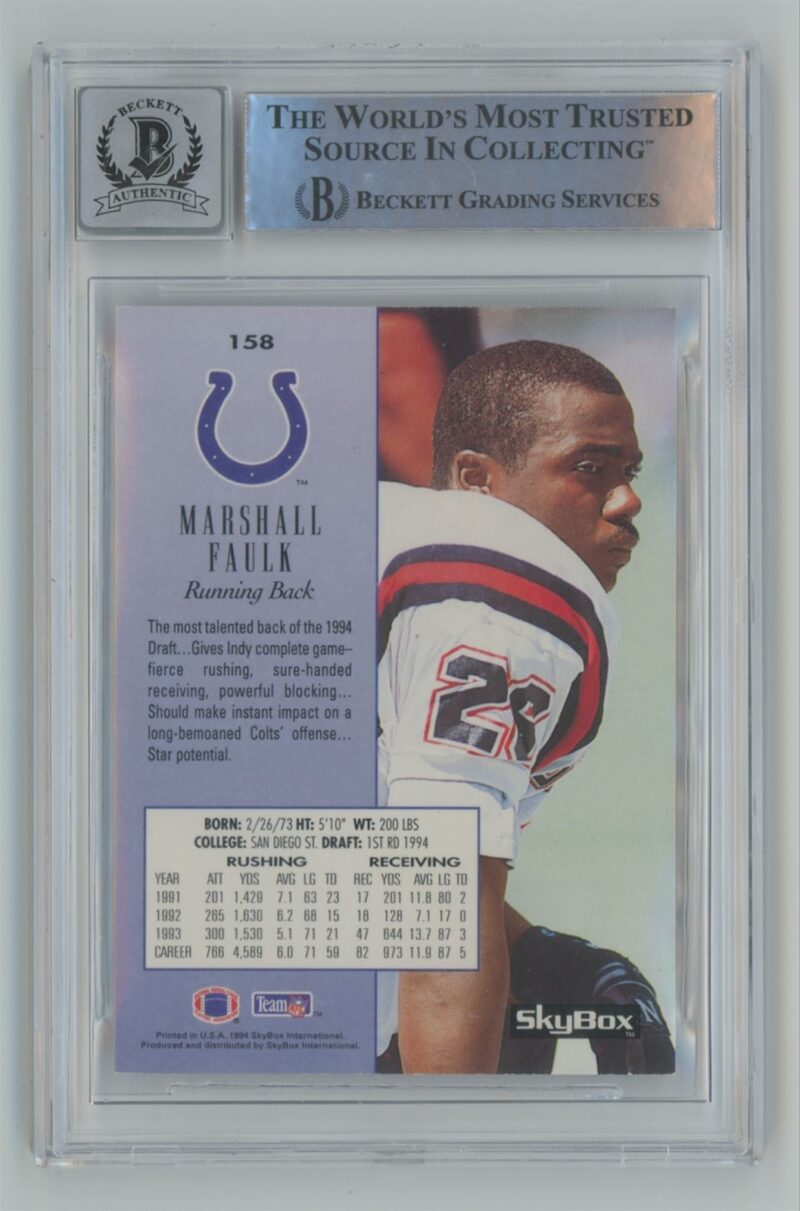 1994 SKYBOX PREMIUM MARSHALL FAULK ROOKIE AUTO BECKETT 10 INDIANAPOLIS COLTS 286685221897 2