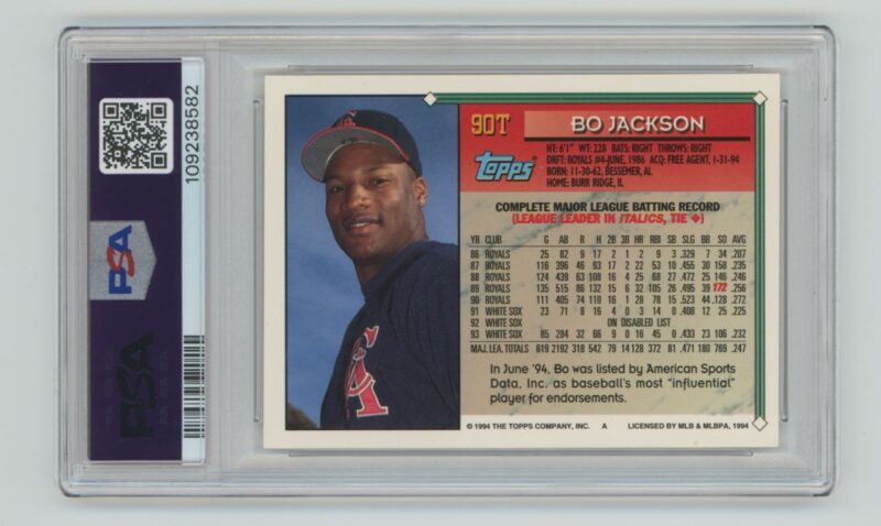 1994 TOPPS BO JACKSON PSA 7 CHICAGO WHITE SOX #90T TOTAL POP 56 - Image 3