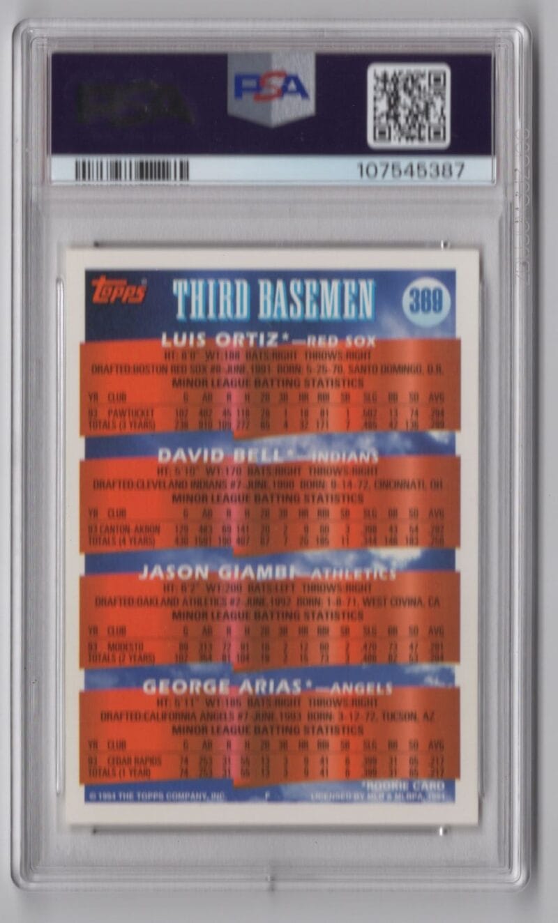 1994 TOPPS LUIS ORTIZ/DAVID BELL/JASON GIAMBI/GEORGE ARIAS ROOKIE PSA 7 BOSTON - Image 3
