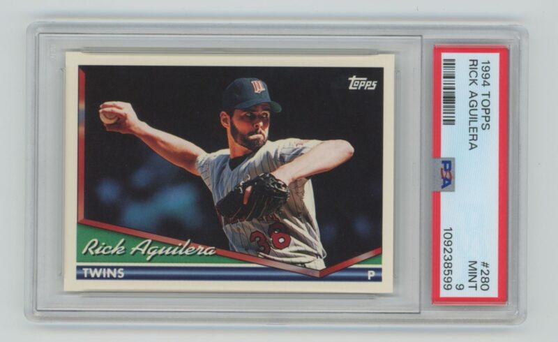 1994 TOPPS RICK AGUILERA PSA 9 MINNESOTA TWINS #280 POP 1, ONLY 1 HIGHER