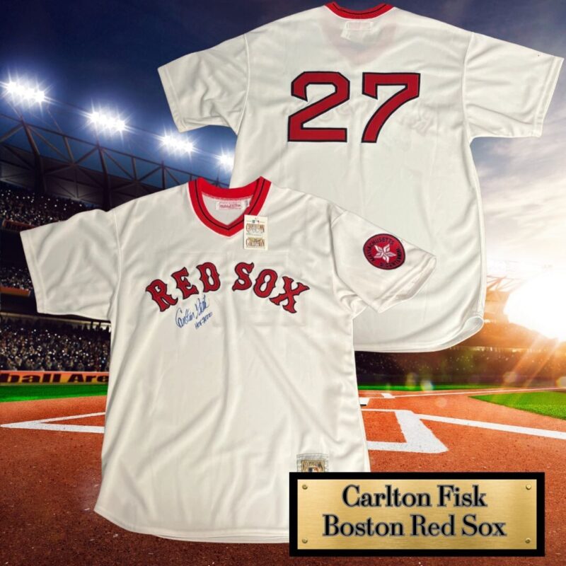 Carlton Fisk Autographed signed Boston Red Sox 1970's Mitchell & Ness Jersey