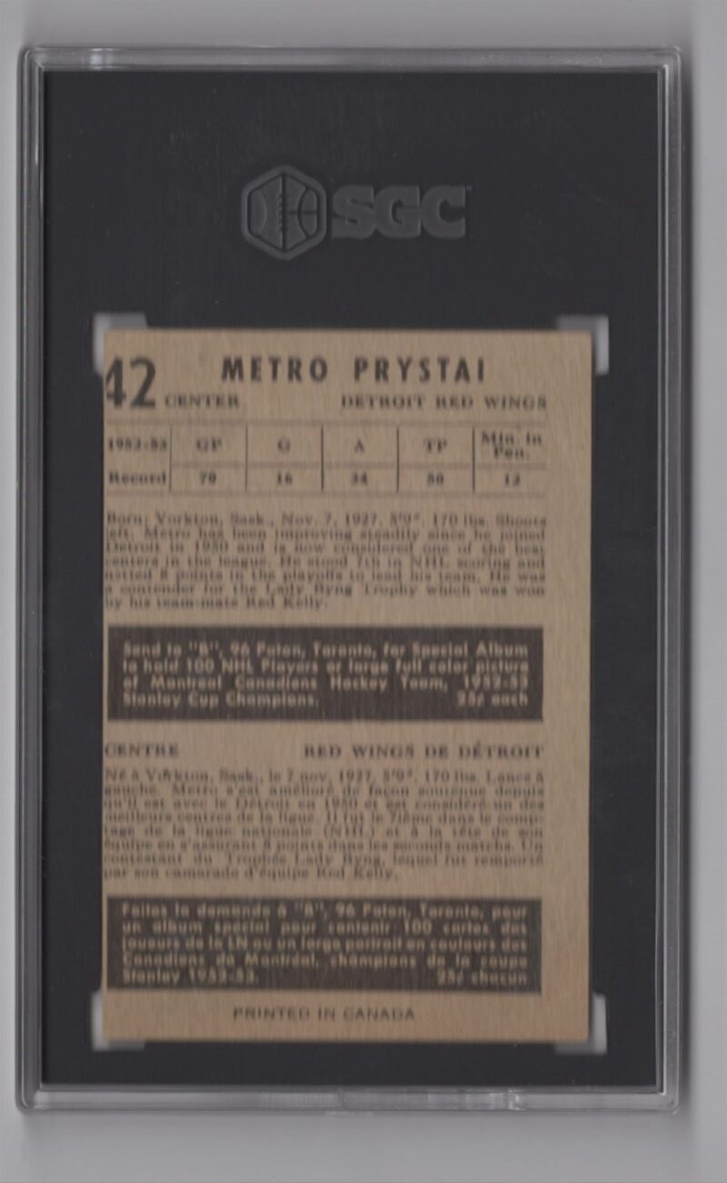 1953 54 PARKHURST 3 15 METRO PRYSTAI SGC 3 DETROIT RED WINGS 42 286685185858 2