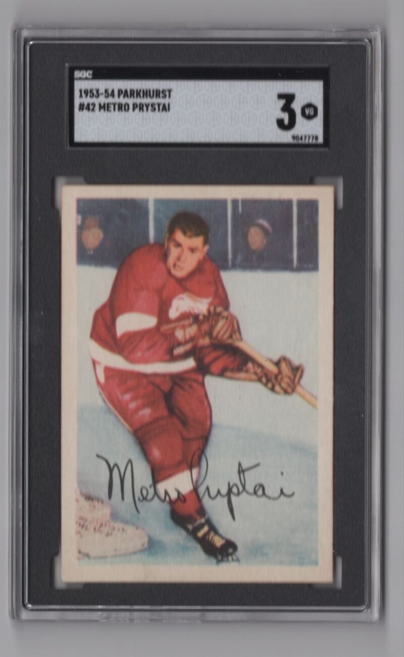 1953 54 PARKHURST 3 15 METRO PRYSTAI SGC 3 DETROIT RED WINGS 42 286685185858