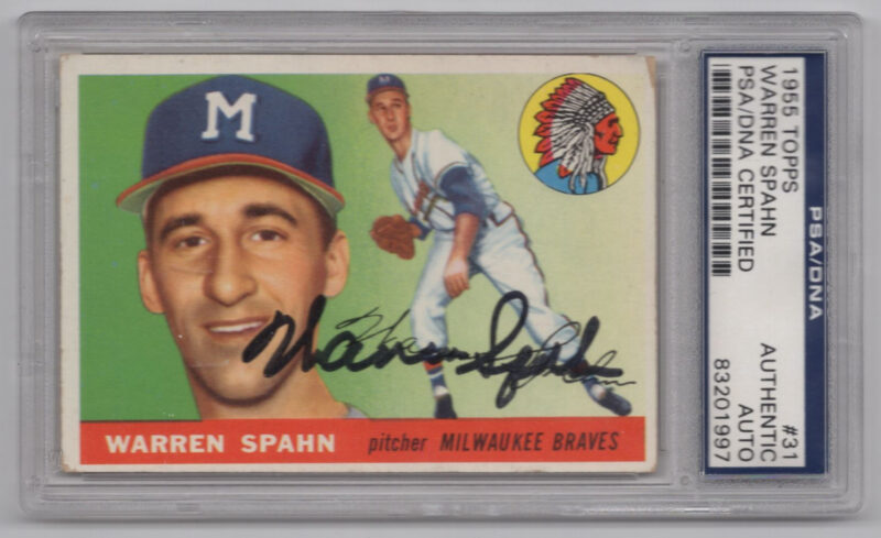 1955 TOPPS 3=15 WARREN SPAHN AUTO PSA MILWAUKEE BRAVES #31 AUTO