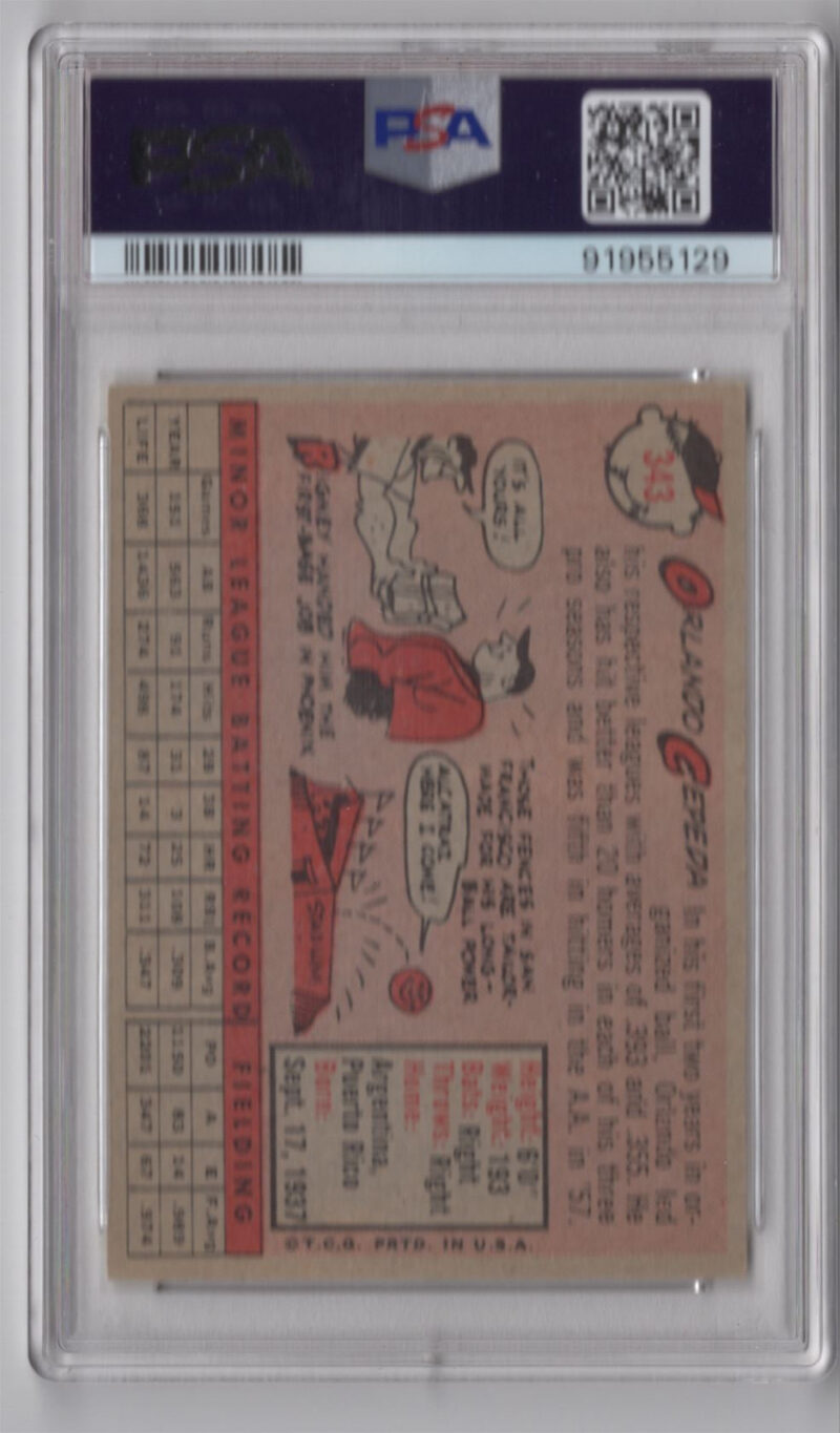 1958 3-15 ORLANDO CEPEDA ROOKIE AUTO PSA 5 SAN FRANCISCO GIANTS #343 AUTO 8 - Image 3
