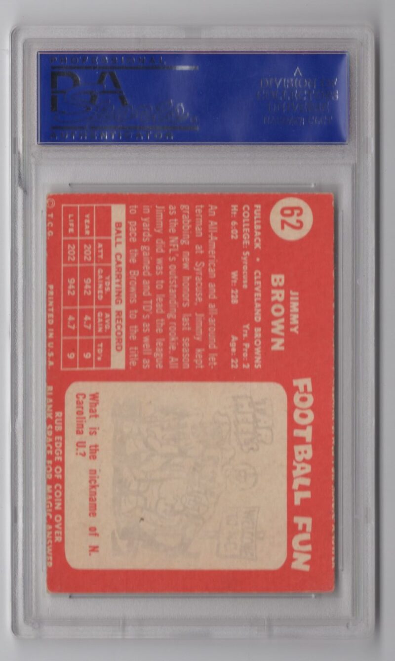 1958 TOPPS JIM BROWN ROOKIE PSA 5 CLEVELAND BROWNS 62 286730212788 2
