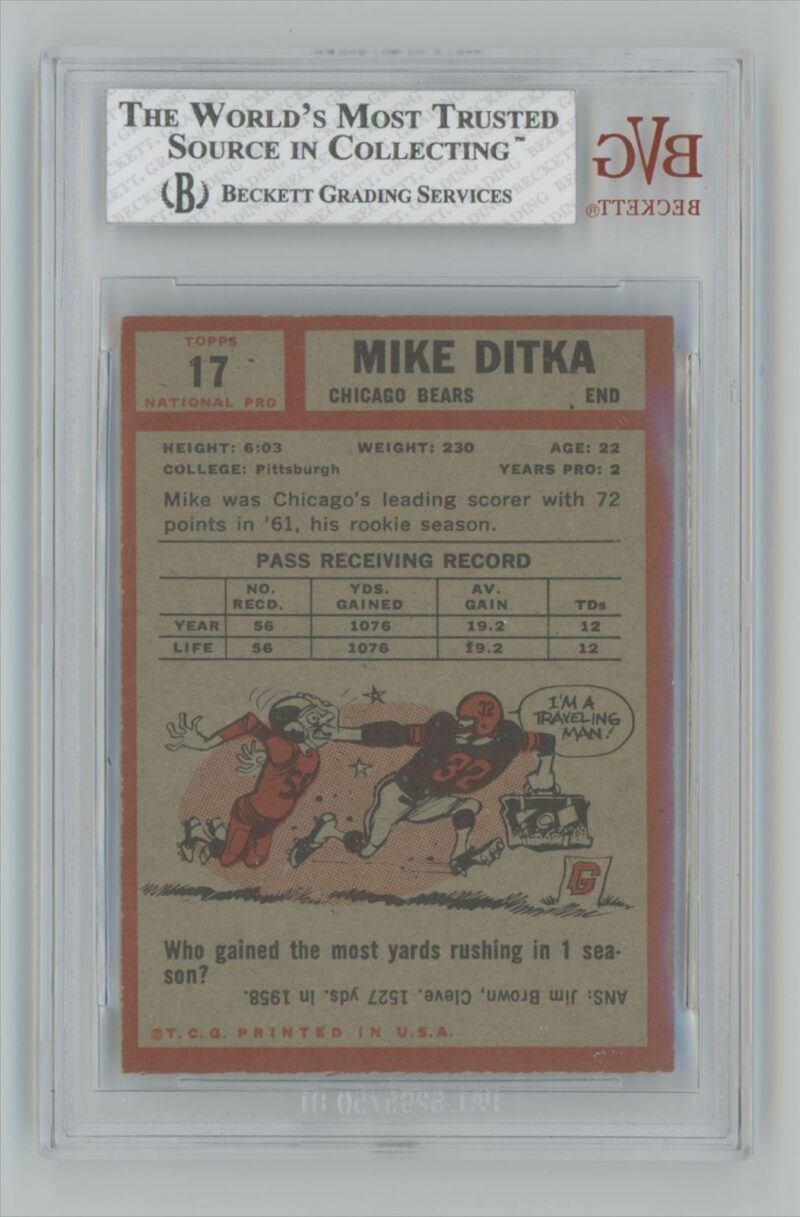 1962 TOPPS MIKE DITKA ROOKIE BECKETT 6.5 CHICAGO BEARS #17 - Image 3