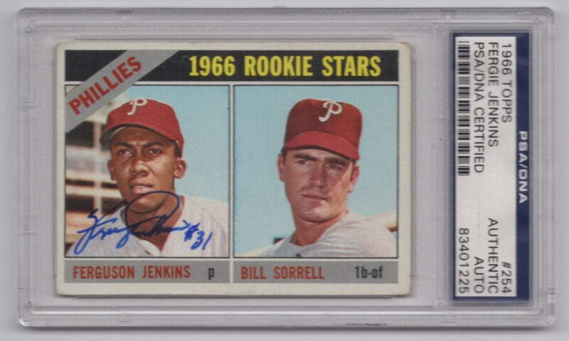 1966 3-15 PHILLIES ROOKIES - FERGUSON JENKINS/BILL SORRELL ROOKIE AUTO PSA