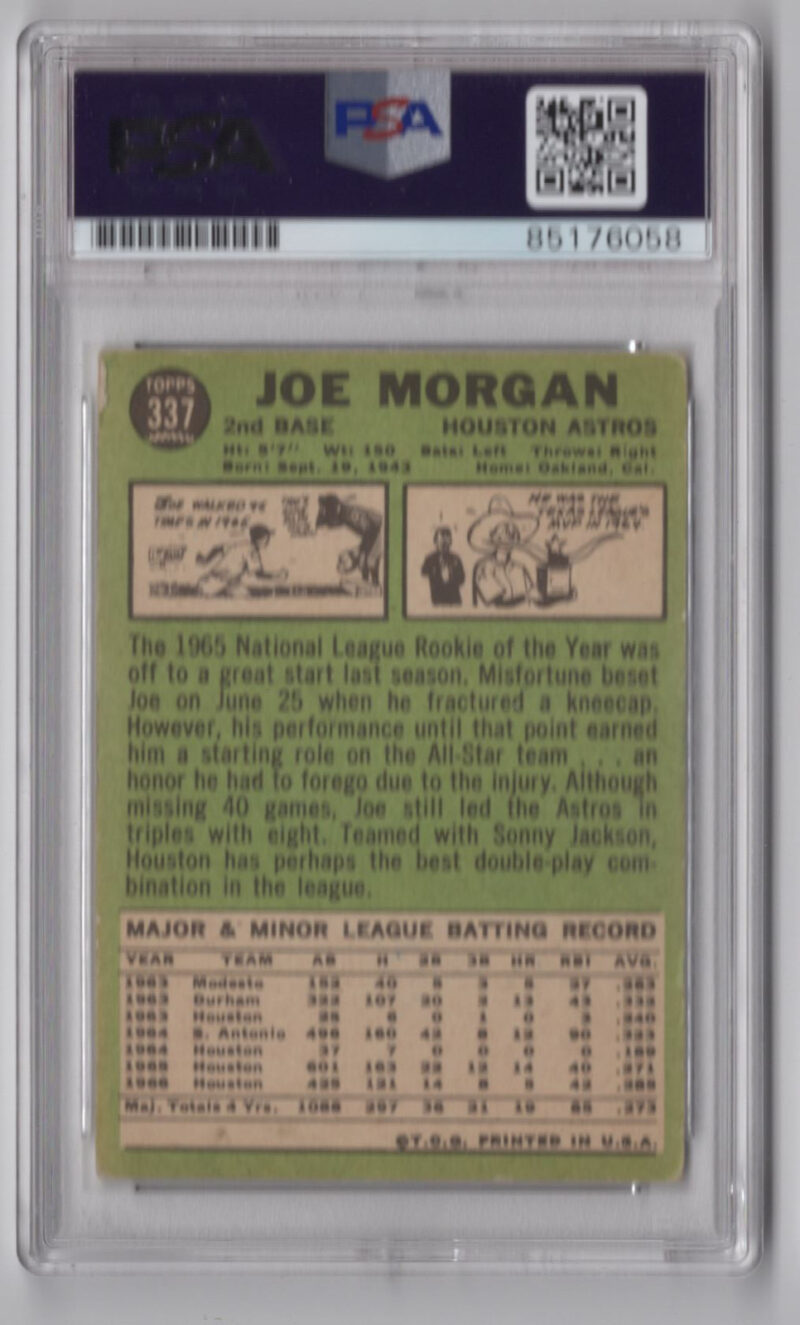 1967 TOPPS 3-15 JOE MORGAN ROOKIE AUTO PSA HOUSTON ASTROS #337 AUTO - Image 3