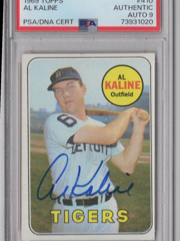 1969 TOPPS 3-15 AL KALINE AUTO PSA DETROIT TIGERS #410 AUTO 9