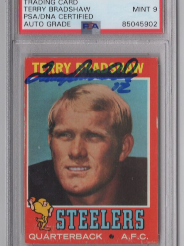 1971 TOPPS TERRY BRADSHAW ROOKIE AUTO 85045902 PSA 9 PITTSBURGH STEELERS #156