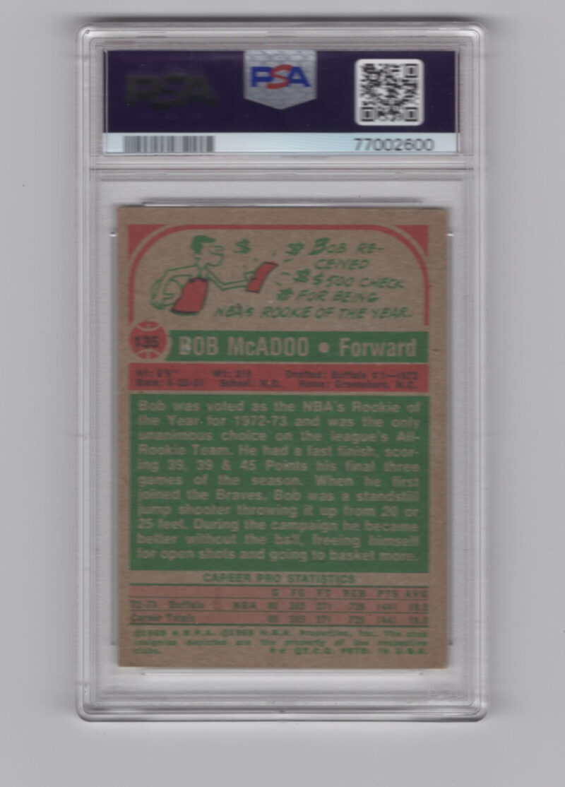 1973-74 TOPPS 3-15 BOB MCADOO ROOKIE PSA BRAVES #135 - Image 3