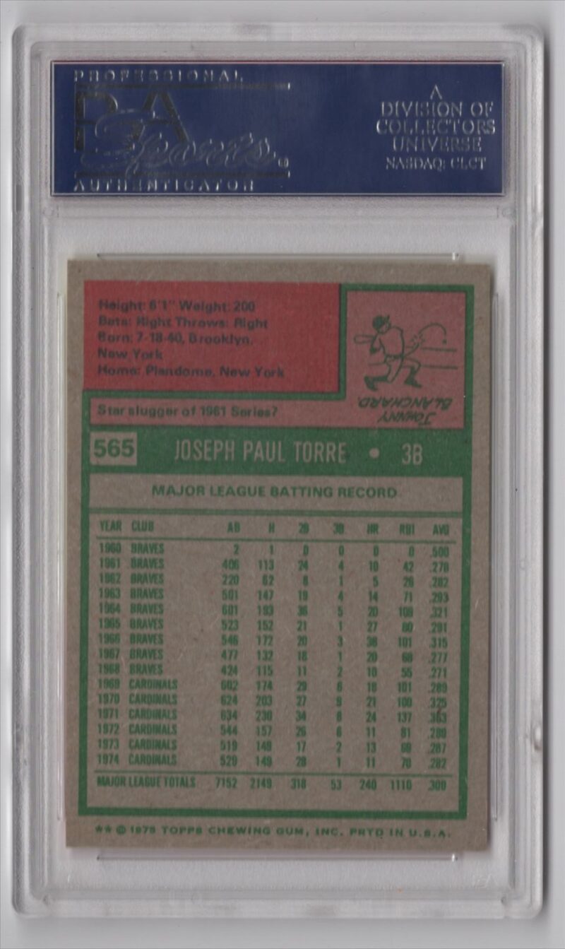 1975 TOPPS 3 15 JOE TORRE PSA 8 NEW YORK METS 565 286366670618 2