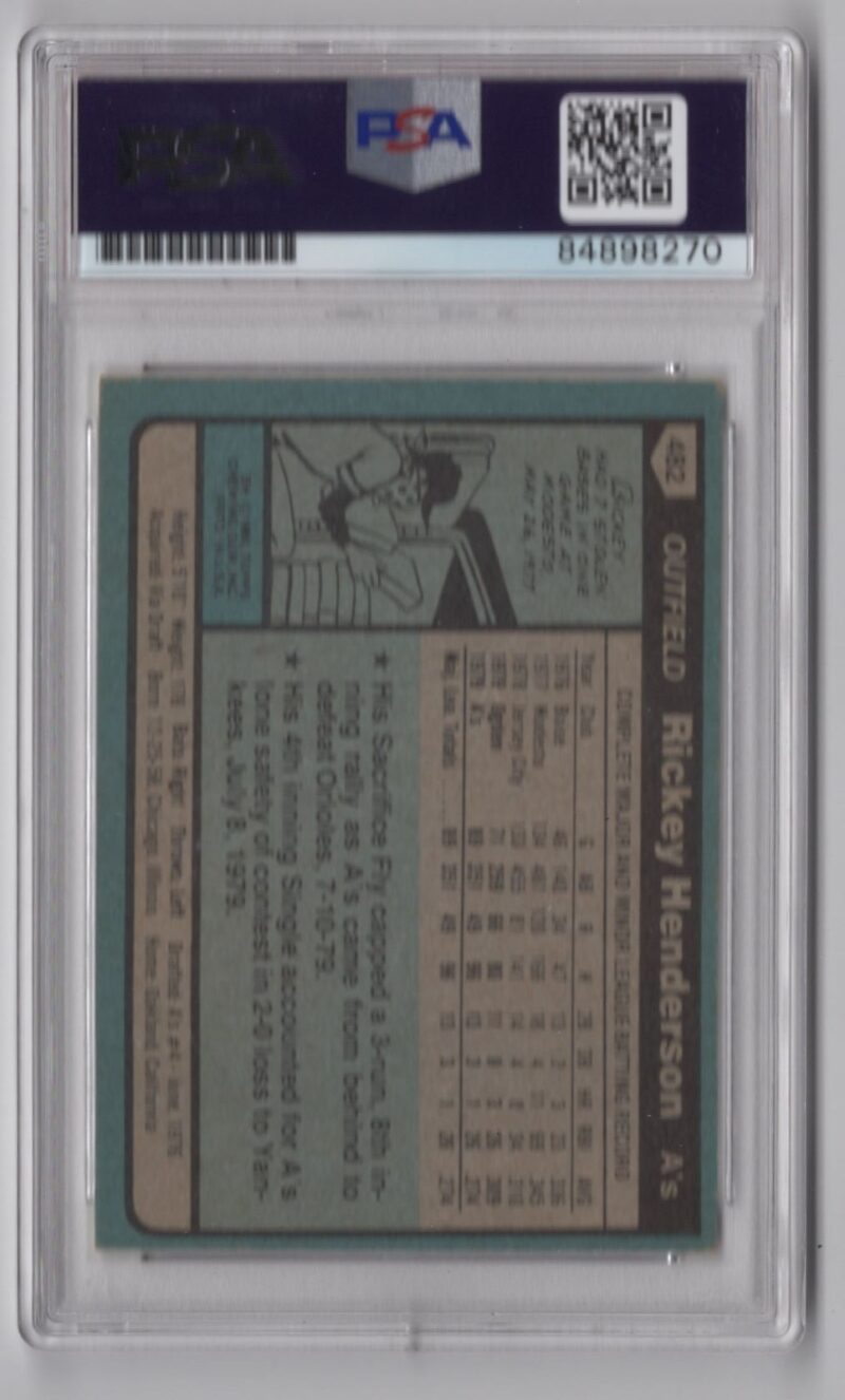 1980 TOPPS RICKEY HENDERSON AUTO AUTH PSA OAKLAND ATHLETICS 482 INSCRIBED HOF 286366670628 2