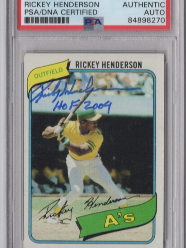 1980 TOPPS RICKEY HENDERSON AUTO AUTH PSA OAKLAND ATHLETICS 482 INSCRIBED HOF 286366670628