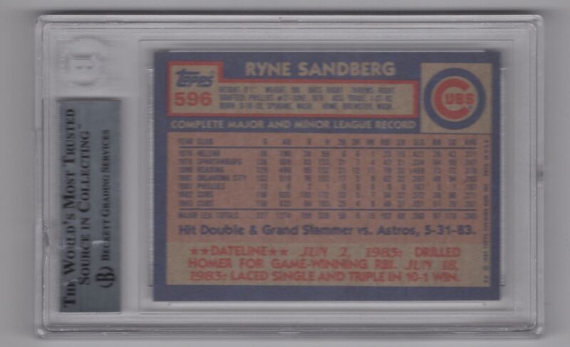 1984 TOPPS RYNE SANDBERG AUTO BECKETT CHICAGO CUBS #596 HAND SIGNED AUTOGRAPH - Image 3