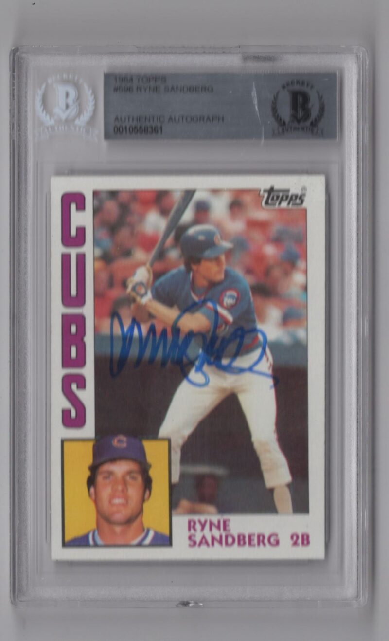 1984 TOPPS RYNE SANDBERG AUTO BECKETT CHICAGO CUBS #596 HAND SIGNED AUTOGRAPH