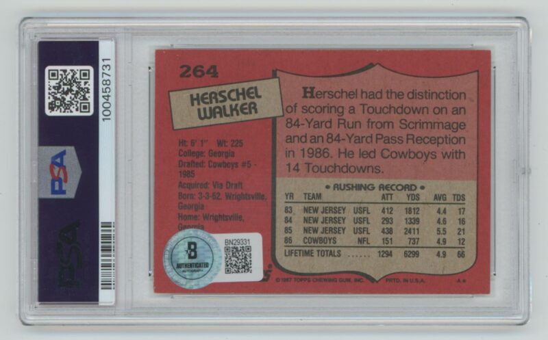 1987 TOPPS HERSCHEL WALKER ROOKIE PSA 6 DALLAS COWBOYS 264 AUTHENTIC SIGNATURE 286685215058 2