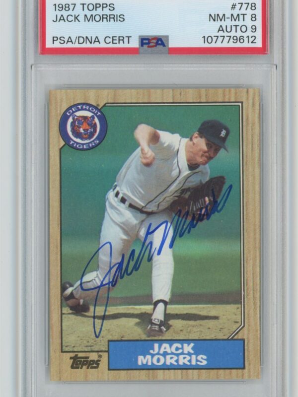 1987 TOPPS JACK MORRIS AUTO PSA 8 DETROIT TIGERS #778 AUTHENTIC AUTOGRAPH