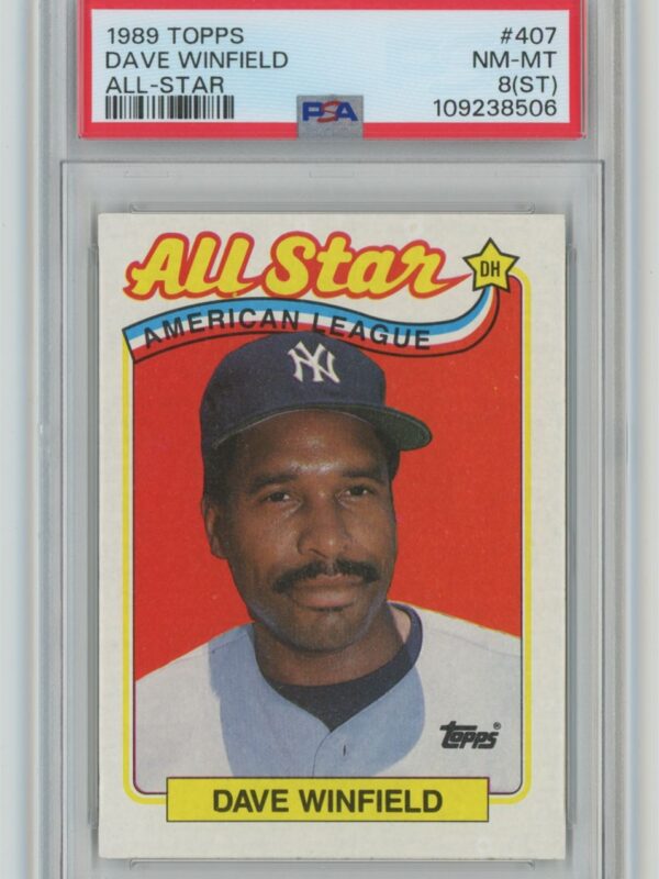 1989 TOPPS DAVE WINFIELD PSA 8 NEW YORK YANKEES #407 MINOR GUM STAIN FROM