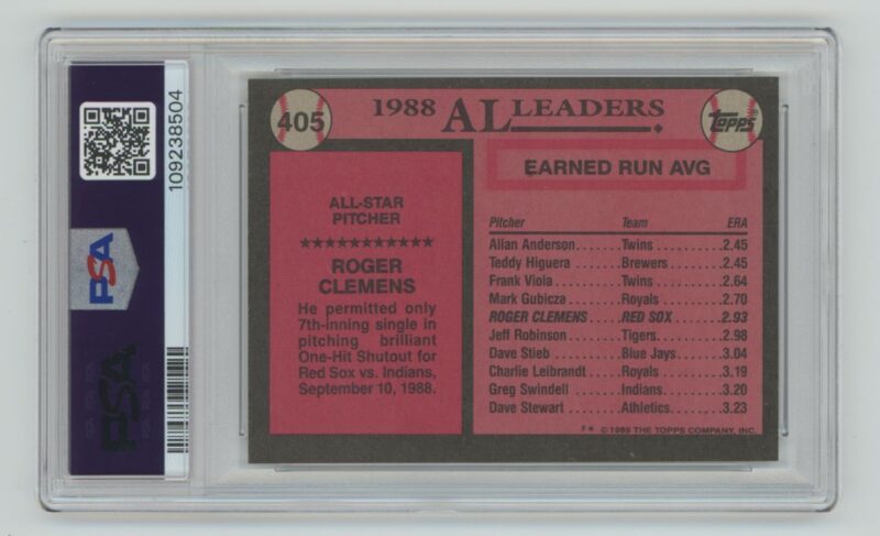 1989 TOPPS ROGER CLEMENS PSA 7 BOSTON RED SOX #405 - Image 3