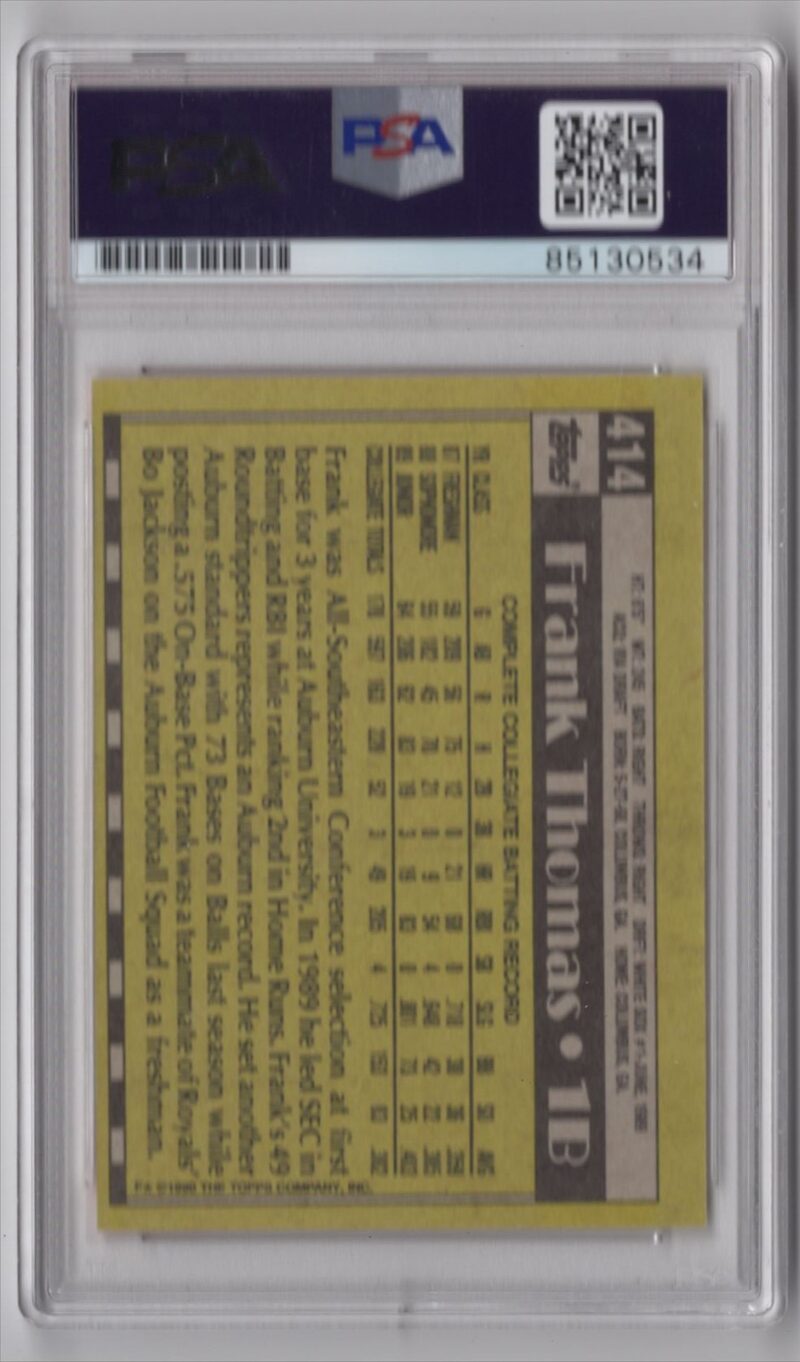 1990 TOPPS FRANK THOMAS AUTO PSA CHICAGO WHITE SOX #414 - Image 3