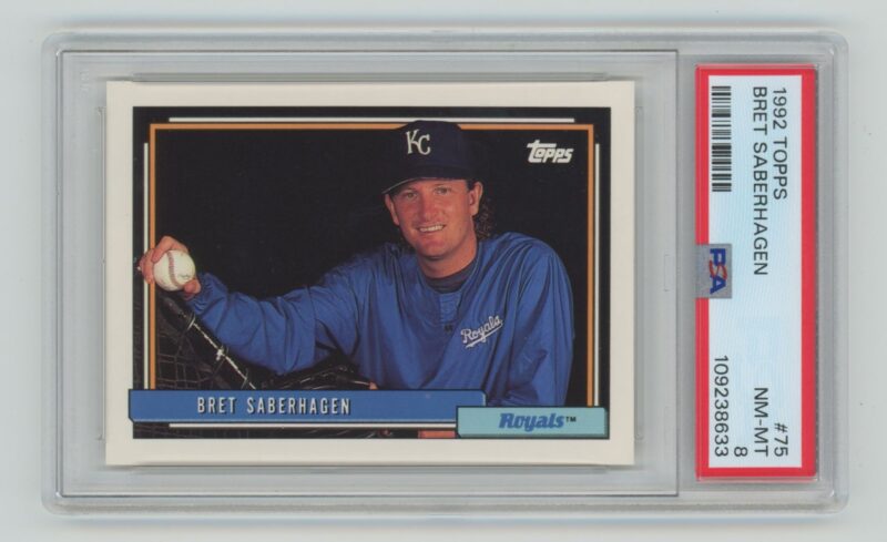 1992 TOPPS BRET SABERHAGEN PSA 8 KANSAS CITY ROYALS #75 RARE POP 2 ONLY 4 HIGHER