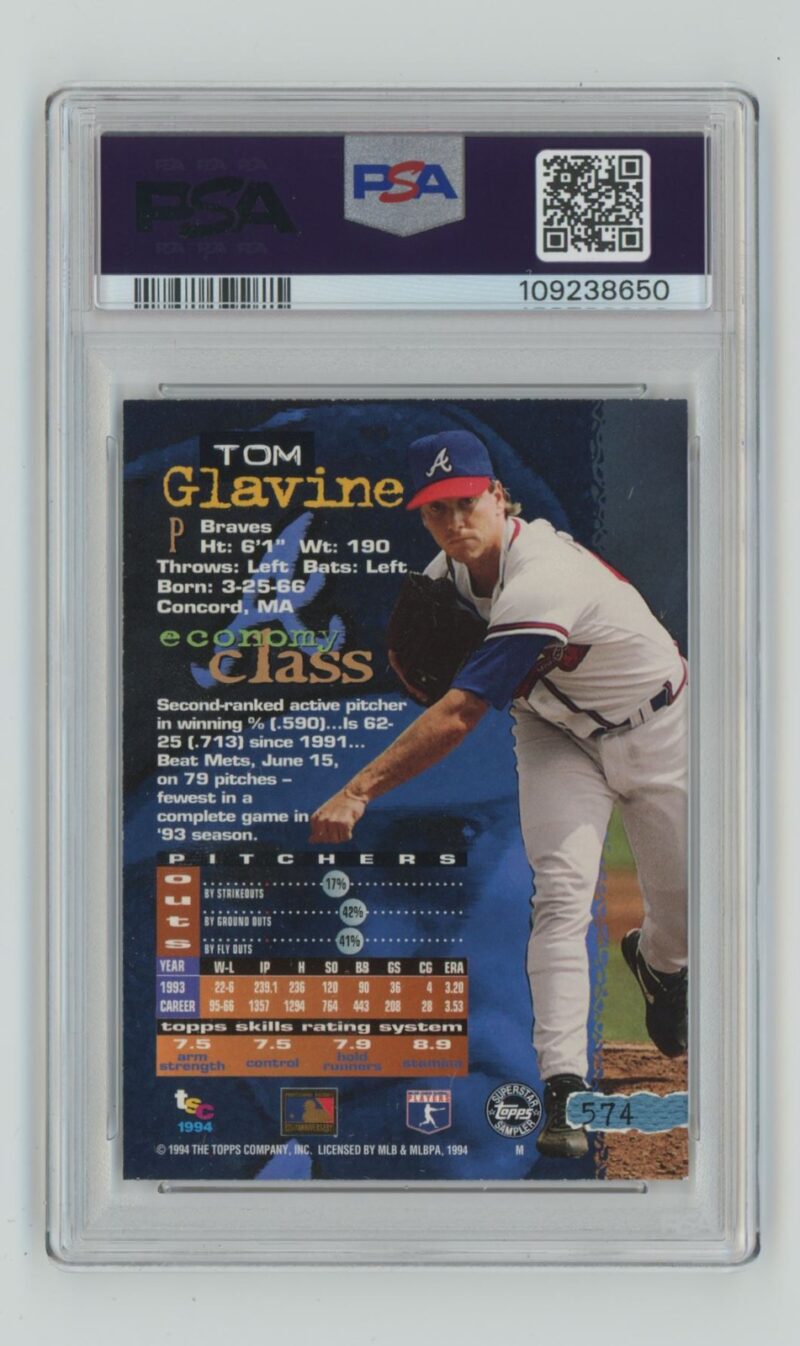 1993 TOPPS BLACK GOLD TOM GLAVINE PSA 7 ATLANTA BRAVES #6 POP 1 ONLY 3 HIGHER - Image 3