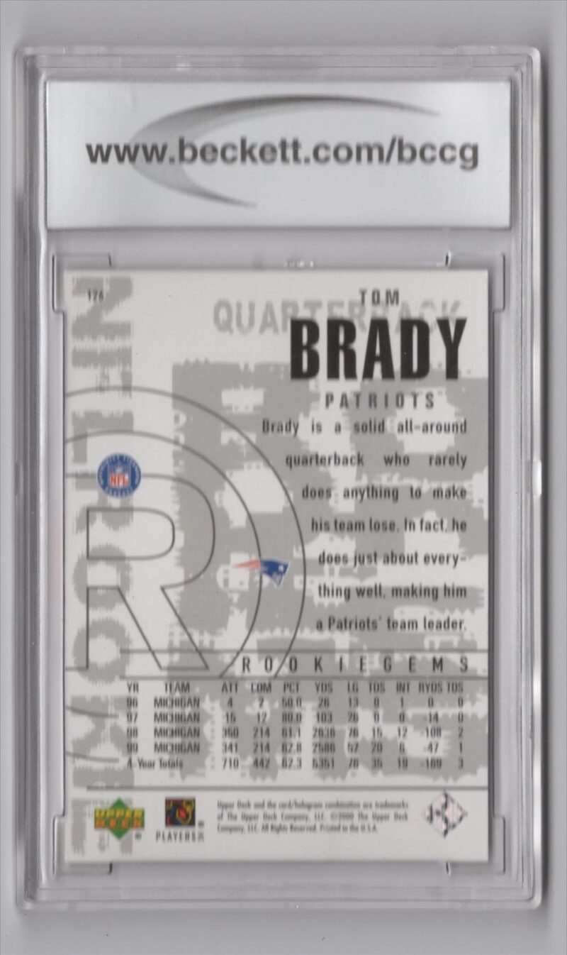 2000 UPPER DECK TOM BRADY ROOKIE BCCG 10 NEW ENGLAND PATRIOTS #126 - Image 3