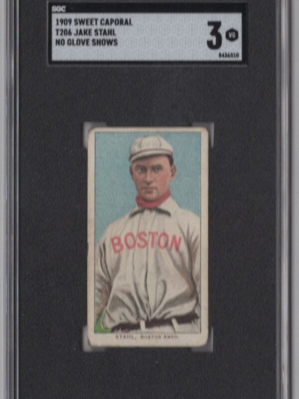 1909 SWEET CAPORAL WHITE BORDER JAKE STAHL SGC 3 BOSTON NO GLOVE SHOWS