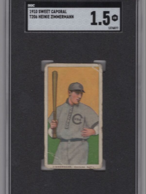 1910 SWEET CAPORAL WHITE BORDER HEINIE ZIMMERMANN SGC 1.5 CHICAGO CUBS