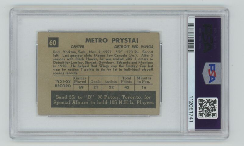 1952 53 PARKHURST VINTAGE HOCKEY METRO PRYSTAI PSA 3 DETROIT RED WINGS 60 286685205319 2