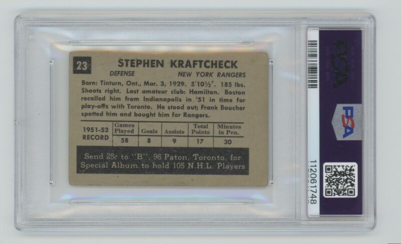 1952 53 VINTAGE HOCKEY STEPHEN KRAFTCHECK ROOKIE PSA 2 NEW YORK RANGERS 23 286685205309 2