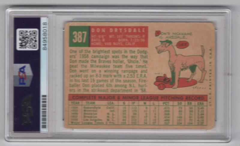 1959 TOPPS 3-15 DON DRYSDALE AUTO PSA LOS ANGELES DODGERS #387 AUTO - Image 3