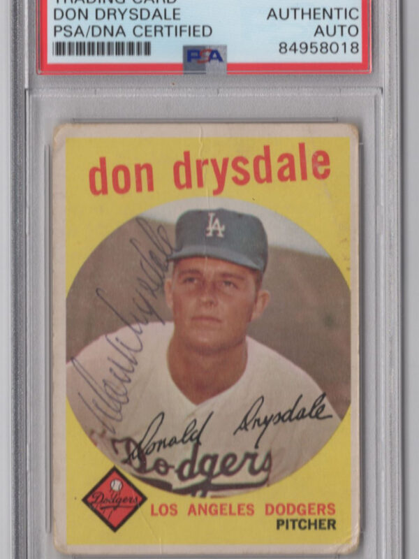 1959 TOPPS 3-15 DON DRYSDALE AUTO PSA LOS ANGELES DODGERS #387 AUTO