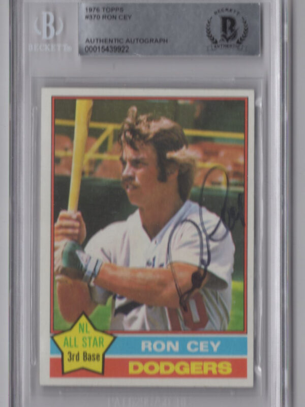 1976 TOPPS 3-15 RON CEY ROOKIE AUTO BECKETT LOS ANGELES DODGERS #370 AUTH.