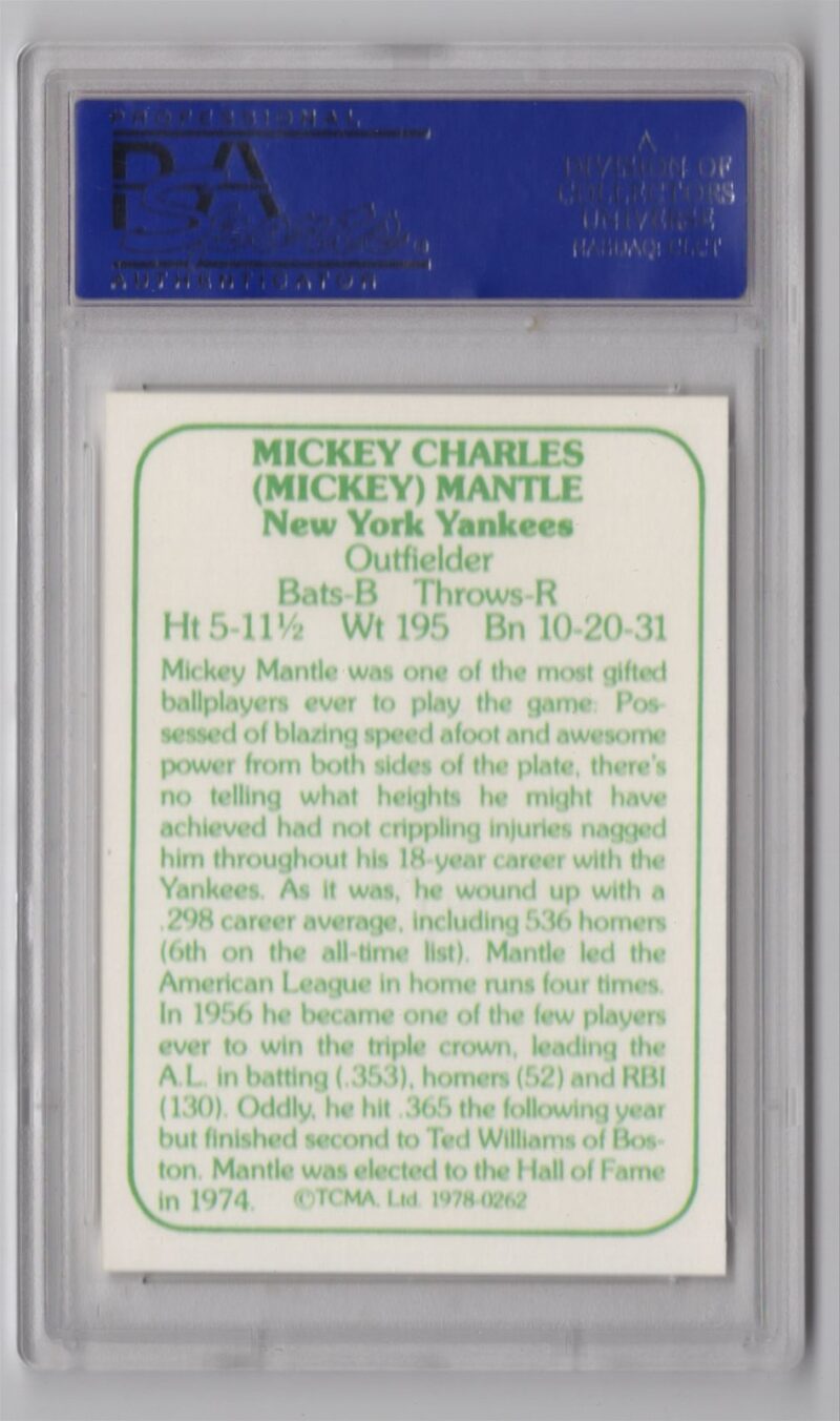 1978 TCMA MICKEY MANTLE PSA 9 NEW YORK YANKEES #262 - Image 3