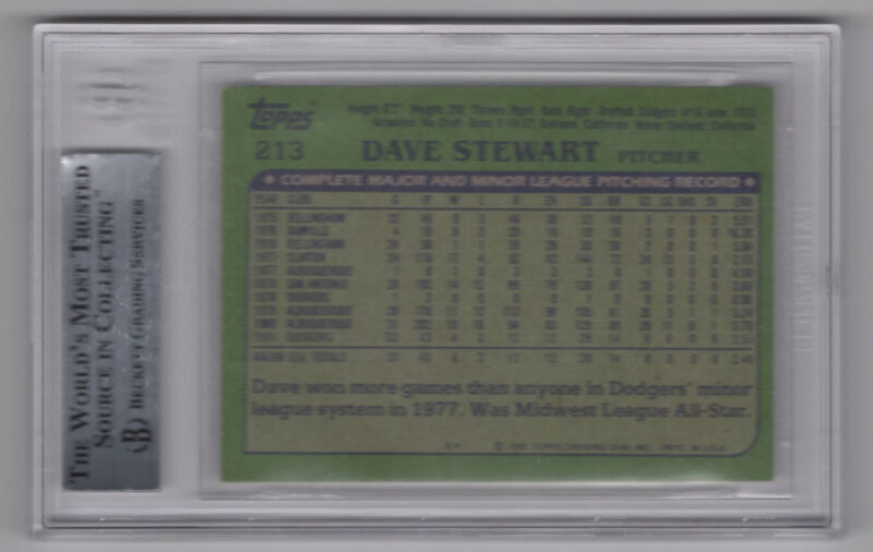 1982 TOPPS 3-15 DAVE STEWART ROOKIE AUTO BECKETT LOS ANGELES DODGERS #213 AUTH. - Image 3